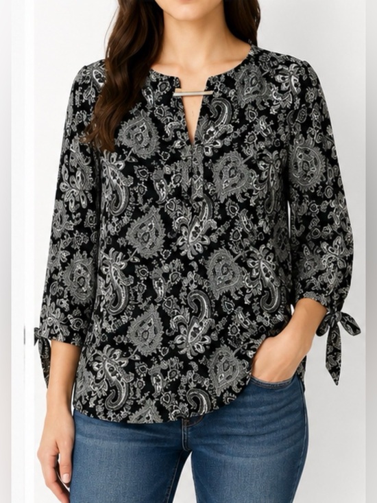 Michael Kors Tops - Michael Kors Black Paisley Tie-Sleeve Women's Top NWT Size M.